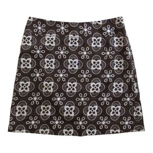 LOFT Brown and White Floral Geometric Embroidered A-Line Mini Skirt Size 4P
